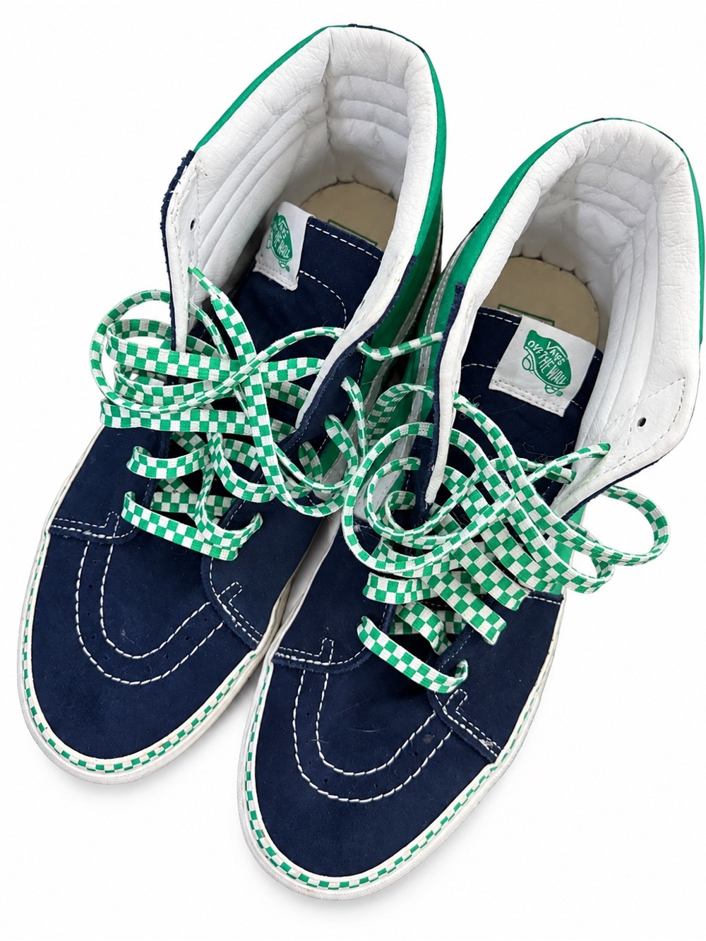 Vans Sk8-Hi Checkerboard Foxing Navy Green Suede Canvas M10.5 W12